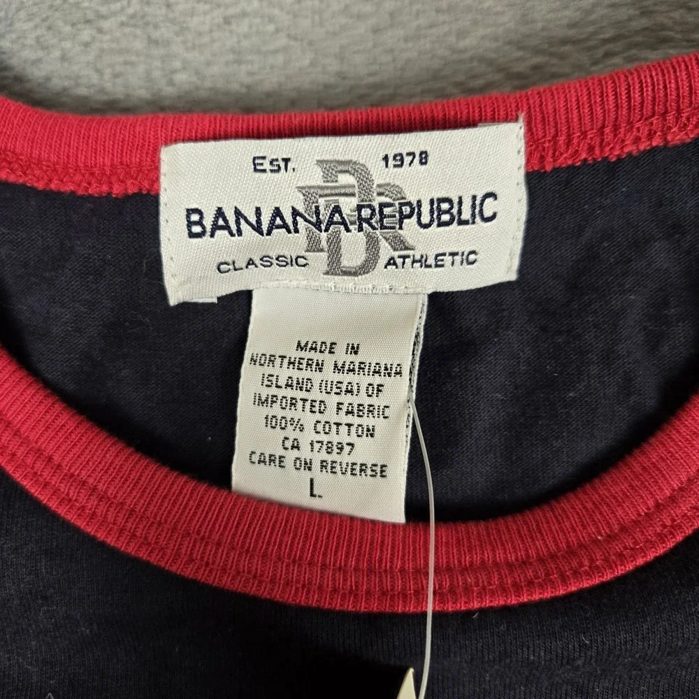 Vintage Banana Republic‎ Shirt Mens Large Blue Red Logo USA Made 80s NWT *READ